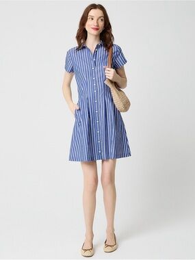 J. Crew Striped poplin pleated shirt-dress
